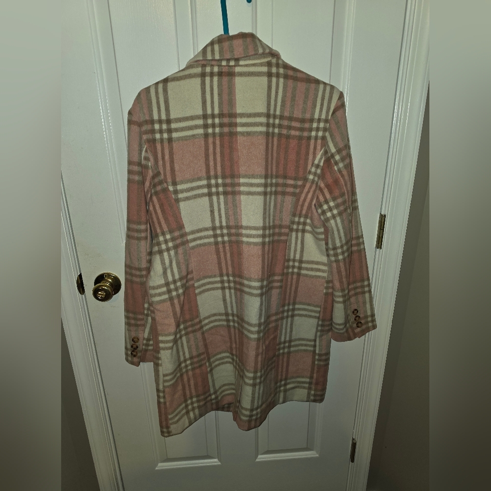 Altar'd State Pink and Cream Plaid Coat - Picture 3 of 6